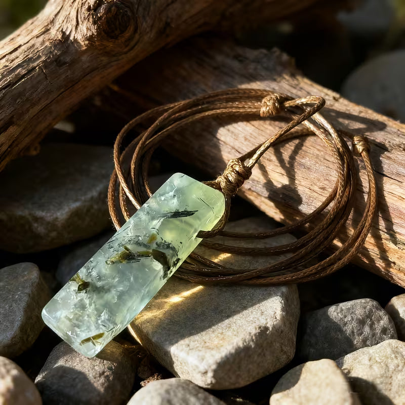 Corded Rope Moss Agate Slab Necklace