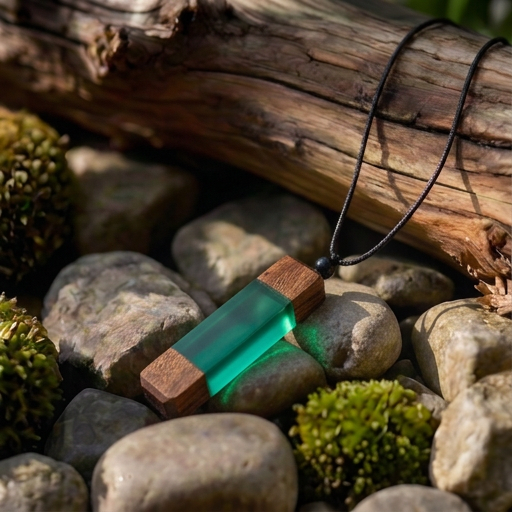 Corded Wood & Resin Necklace - Aqua