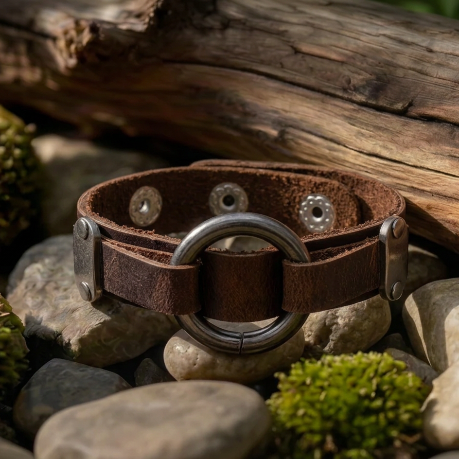 Leather and Steel Hoop Bracelet - Snap