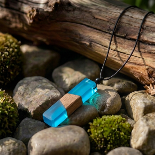 Corded Wood & Resin Necklace - Blue