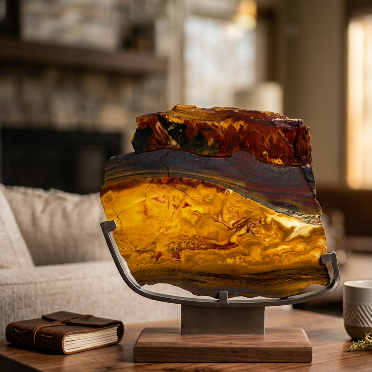 Australian Marra Mamba Tigers Eye Slab on Stand